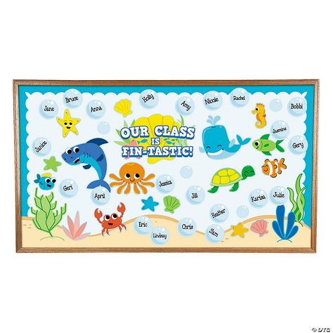 Under The Sea Bulletin Board, Fish Bulletin Boards, Sea Bulletin Board, Toddler Bulletin Boards, Under The Sea Classroom, Ocean Classroom, Summer Bulletin Boards, Ocean Theme Classroom, Infant Classroom