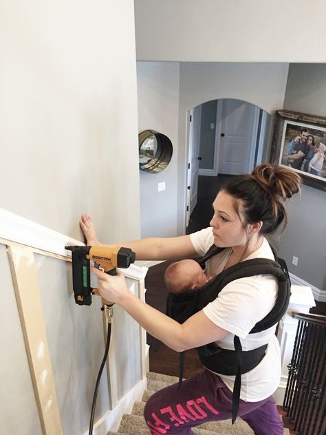 Narrow Hallway Molding Ideas, Staircase Molding, Stairway Makeover, Diy Stairs Makeover, Wainscoting Staircase, 3rd Child, Stairs Makeover Ideas, Stair Paneling, Stairs Renovation