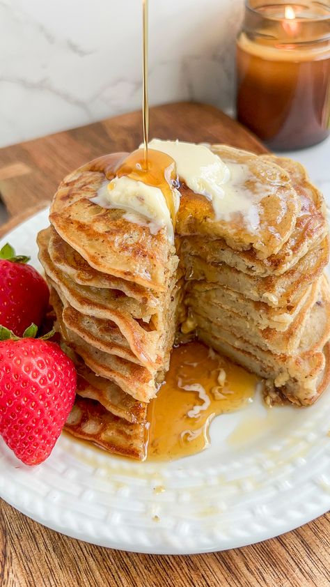 Vegan Protein Pancakes, Vegan Banana, Protein Pancakes, Pancake Batter, Vanilla Protein Powder, Vegan Condiments, Vegan Protein, Vegan Butter, Non Stick Pan