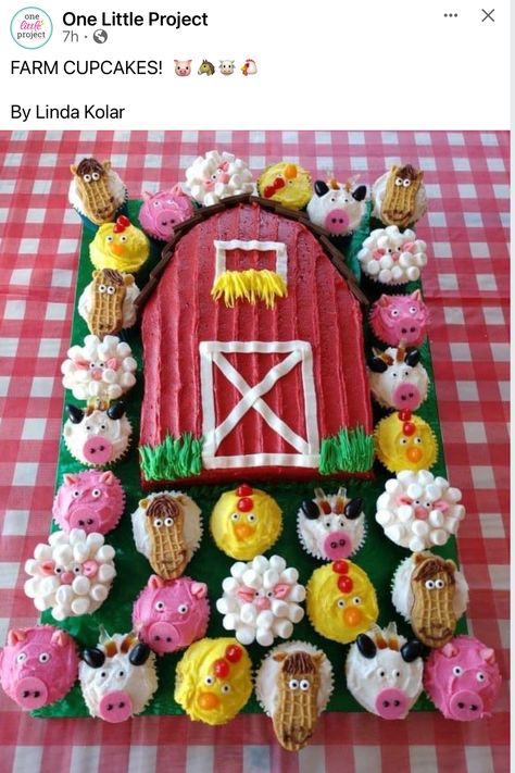 Easy Farm Cake, Farm Animal Cake, Barn Cake, Farm Animal Cupcakes, Farm Theme Birthday, Forest Birthday, Farm Themed Birthday Party, Farm Cake, Animal Cupcakes