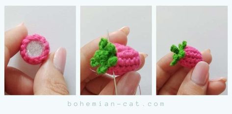 Crochet Raspberry, Crochet Fruit, Crochet Keychain Pattern, Crochet Food, Pink Yarn, Crochet Keychain, Halloween Crochet, Crochet Toys Patterns, How To Crochet