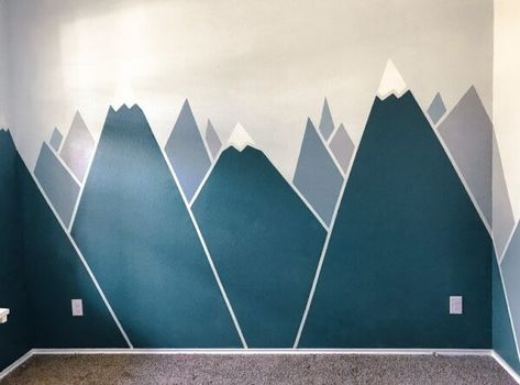 30 Trendy Geometric Wall Painting Ideas for a Boy's Room 2021 - empiricalmama Dresser Mural, Traditional Wall Painting, Geometric Wall Painting, Diy Mountain Mural, Paint A Mountain, Traditional Wall Paint, Van Painting, Diy Mountain, Wall Painting Ideas