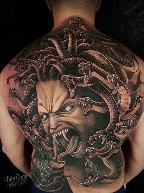 Horror Tattoos, Evil Tattoo, Aztec Tattoo Designs, Full Back Tattoos, Aztec Tattoo, Medusa Tattoo, Horror Tattoo, Tattoos Designs, Dark Tattoo