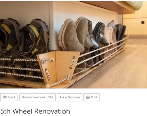 I’d put bungee shoe storage everywhere that I could in my bus! Caravan Storage, Caravan Decor, Trailer Storage, Camper Organization, Trailer Camping, Diy Shoe Rack, Kombi Home, Rv Organization, Camper Storage