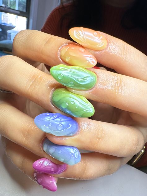 3d Builder Gel Nails, Wet Looking Nails, 3d Builder Gel Nail Art, Water Droplets Nails, 3d Water Nails, Water Drops Nails, Waterdrop Nails, Dopamine Nails, Water Effect Nails