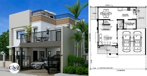 Montemayor – Four Bedroom Fire-walled Two Storey House Design With Roof Deck - Engineering Discoveries House Design With Roof Deck, Dogtrot House Plans, Rooftop Oasis, Beachside House, Roof Decks, 3 Storey House, 3 Storey House Design, Two Story House Design, Unique House Plans