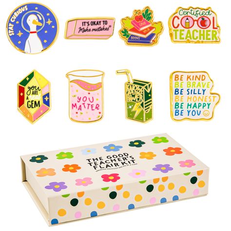 PRICES MAY VARY. Adorable designs - These 8 unique pins come in a cute gift box suitable for giving to teachers, classmates, colleagues, and more. 8 pins: Stay Curious; It's okay to make mistakes; Love your books; Certified cool teacher; You are a real gem; You matter; Knowledge power; Be kind, Be brave, Be silly, Be honest, Be happy, Be you. Perfect gift or for everyday wear - These lapel pins are the perfect gift for that special teacher in your life. But, they can also be worn on daily clothi Student Birthday Gifts, School Swag, Teacher Accessories, Teacher Gift Baskets, Student Birthdays, Teacher Birthday Gifts, Cute Teacher Gifts, Male Teacher, School Teacher Gifts