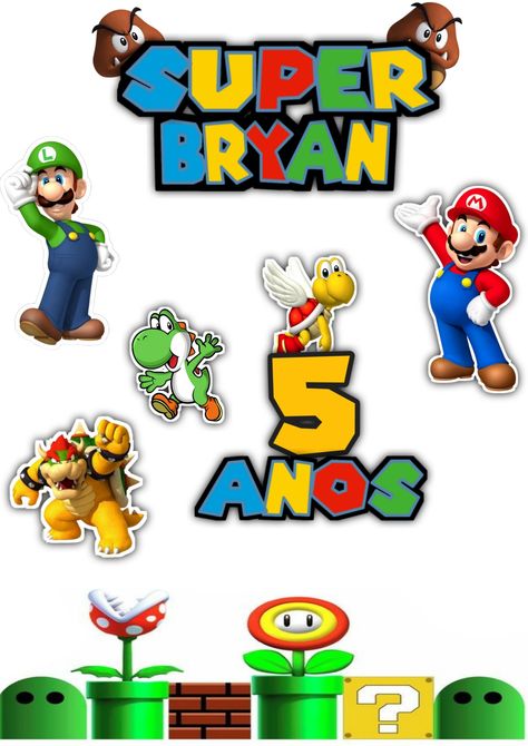 Topo de bolo super Mario bros Super Mario 5, Mario Bros Png, Hobi Day, Mario Bros Cake, Super Mario Cake, Mario Cake, Mario Bros., Birthday Printables, Monsters Inc