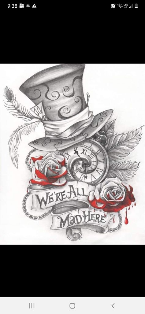 Mad Hatter Drawing, Alice In Wonderland Tattoo Sleeve, Mad Hatter Tattoo, Dark Disney Tattoo, Steampunk Alice In Wonderland, Cheshire Cat Tattoo, Alice In Wonderland Clocks, Alice And Wonderland Tattoos, Steampunk Tattoo