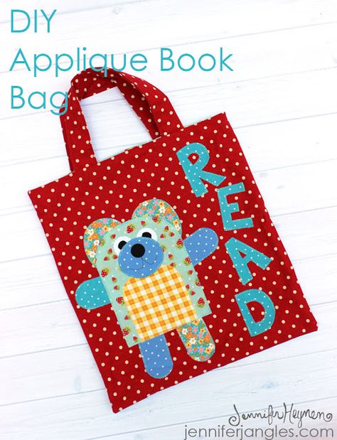 DIY Applique Book Bag with Jennifer Jangles Book Bag Diy, Applique Books, Baby Gifts To Make, Diy Applique, Museum Gift Shop, Diy Fabric Crafts, Fabric Postcards, Tote Bags Sewing