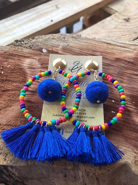 Pom Pom Jewellery, Tassel Earrings Diy, Pom Pom Jewelry, Pom Pom Earrings, Crochet Earrings Pattern, Silk Thread Jewelry, Beaded Earrings Diy, Fabric Earrings, Beaded Tassel Earrings