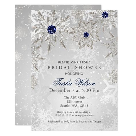 Silver Navy Snowflakes Winter Bridal Shower Invite #snowflake #bridal #shower #invitations #winter Winter Bridal Shower Themes, Snowflake Wedding Theme, Winter Engagement Party, Winter Bridal Shower Invitations, Red Snowflakes, Snowflake Wedding, Wedding Shower Themes, Winter Bridal Showers, Silver Wedding Invitations