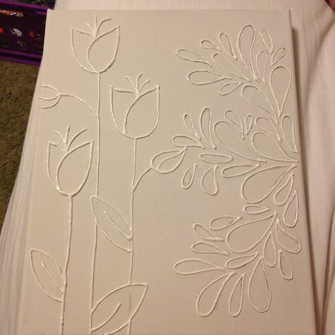 Round 2: puffy paint canvas. The Elmer's was not drying bubbly so I had my mom stop and get white puff paint. I think this will work! Puffy Paint Ideas On Canvas, Puff Paint Ideas, Puffy Paint Art, Puffy Paint Designs, Hot Glue Art, Glue Art, Acrylic Art Projects, Puff Paint, Wall Decor Crafts