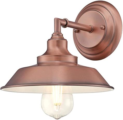 Westinghouse Lighting 6370400 Iron Hill One-Light Indoor Wall Sconce Light Fixture, Washed Copper Finish with - - Amazon.com Light Fixture Bathroom, Kitchen Sconces, Copper Light Fixture, Copper Light, Copper Fixture, Bronze Sconces, Vintage Industrial Design, Indoor Wall Sconces, Copper Wall