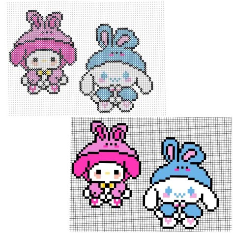 Hello Kitty Graph, Sanrio Cross Stitch, Sanrio Beads, Pixel Sanrio, Pixel Hello Kitty, Sanrio Pixel Art, Pixelart Minecraft, Pixel Art Cute, My Melody Y Kuromi