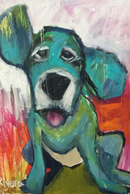 Colorful Pup- 30x40 $1,100 Campy Art, Tile Fish, Colorful Dog Art, Animal Paintings Acrylic, Whimsy Art, Fun World, Animal Projects, Dog Paintings, Art Block