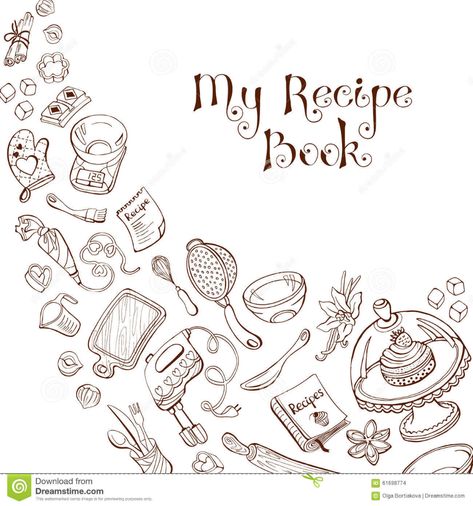 Recipe book template stock vector. Illustration of background - 61698774 Baking Book Cover Design, Recipe Cover Design, Baking Doodles, Cookbook Cover Design, Scrapbook Recipe Book, My Recipe Book, Recipe Book Covers, Homemade Recipe Books, Recipe Book Design