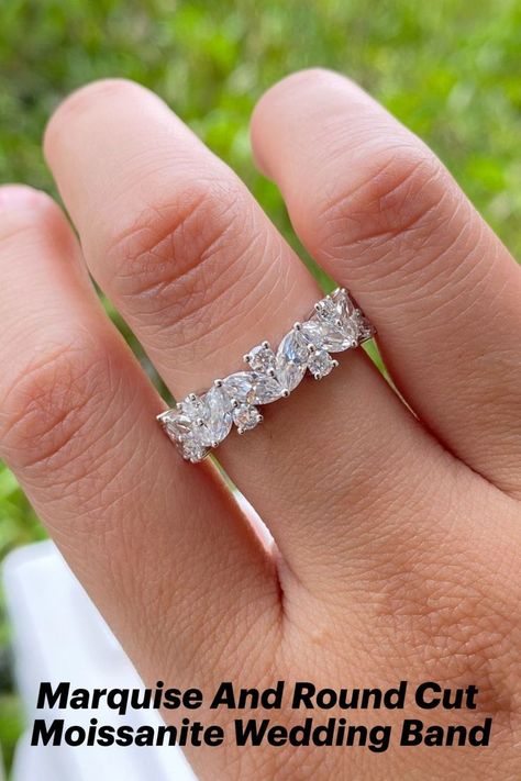 Gold Engagement Band, Engagement Band, White Gold Wedding Bands, Half Eternity Band, Moissanite Jewelry, Jewelry Images, Round Moissanite, Moissanite Wedding Bands, Rings For Girls