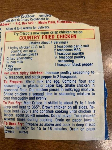 Authentic Cajun Recipes, Best Fried Chicken Recipe, Cajun Recipes Authentic, Country Fried Chicken, Fried Chicken Recipe Southern, Kfc Chicken Recipe, Vegetable Shortening, Crisco Recipes, Kfc Recipe