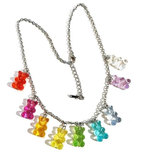 Y2K Gen Z Rainbow Gummy Bear Bead Necklace (9 colors) Nostalgia Fashion, Y2k Nostalgia, Rave Culture, Colored Acrylic, Rainbow Necklace, Bear Necklace, Gummy Bear, Jewelry Images, Gen Z