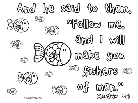 Children will love coloring in this 'Fishers of Men' printable. Use it as a take home sheet or as an addition to your lesson on sharing the gospel. The Disciples Go Fishing Craft, I Will Make You Fishers Of Men Craft, Matthew 4:19 Fishers Of Men, Fishers Of Men Craft Preschool, Fishers Of Men Coloring Page, Fishers Of Men Printable, Fish Crafts For Kids, Contagious Laugh, Child God