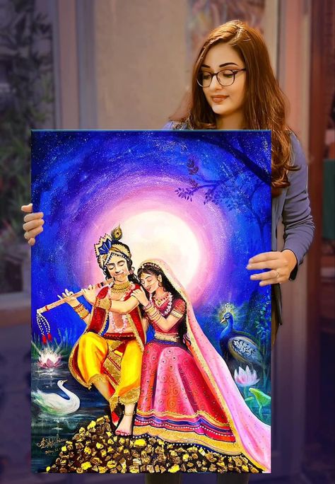 Radha Krishna Painting Tutorial, Canvas Radha Krishna Painting, Radha Raman Ji Painting, Krishna Painting Abstract Canvases, Radha Krishna Modern Art Paintings, Radha Krishna Painting Easy, Radhe Krishna Painting Canvas, Radha Krishna Painting On Canvas, Radha Krishna Acrylic Painting