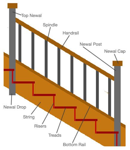 Common parts of a staircase Type Of Stairs, Stair Rise And Run, Parts Of A Staircase, Winder Stairs, Remove Carpet, Architecture Elements, Diy Doctor, Types Of Stairs, Parts Of Stairs