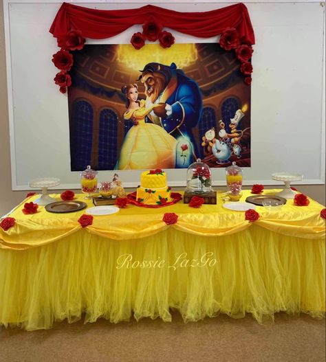 Beauty And The Beast Party Table, Beauty And The Beast Birthday Party, Belle Party Ideas, Beauty And The Beast Cake Birthdays, Beauty And The Beast Cake, Belle Birthday Party, Beauty And Beast Birthday, Princess Birthday Decorations, Kids Birthday Party Cake