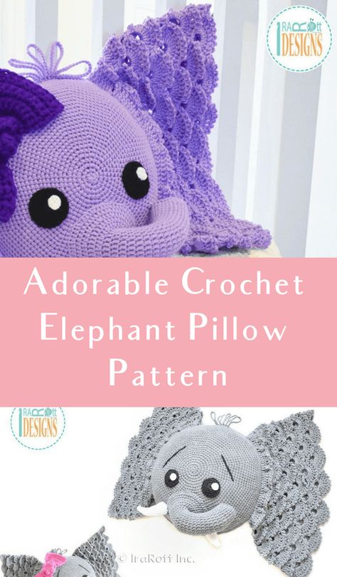 Elephant Crochet Pillow, Crochet Elephant Pillow, Elephant Crochet Pattern Free, Free Crochet Elephant Pattern, Elephant Pillow Pattern, Animal Pillows Pattern, Crochet Elephant Pattern Free, Angel Pillow, Crochet Stuffy