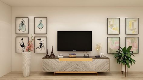 Minimalist Decor Around Tv On Wall, How To Style Media Console, Tv And Console Ideas, Tv With Console Below, Decorate Around Mounted Tv, Tv On Console Table, Decorate Tv Console, How To Style A Tv Console, Tv Table Decor Ideas