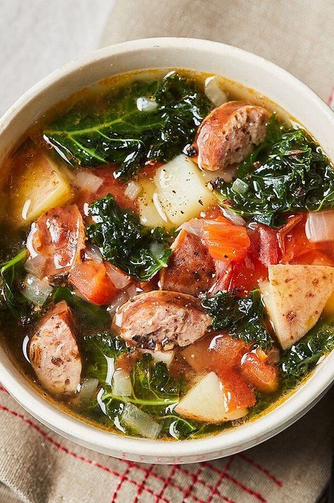 Kale Stew, Carrots And Celery, Sausage Soup, The Soup, Chicken Sausage, Healthy Soup, Delicious Soup, Stew Recipes, The Taste