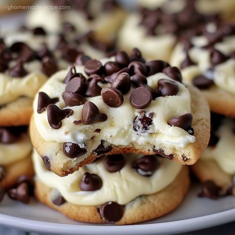 Easy Chocolate Chip Cheesecake Cookies Recipe - My Home Made Recipe Chocolate Chip Cookies Cheesecake, Chocolate Cheesecake Cookies Recipes, Chocolate Chip Cookie Cheesecake Recipes, White Chocolate Raspberry Cheesecake Cookies, Cheesecake Chocolate Chip Cookies, Chocolate Chip Cheesecake Cookies, Easy Chocolate Chip Cheesecake, Chocolate Chip Cheesecake Cookies Recipe, Chocolate Cheesecake Cookies