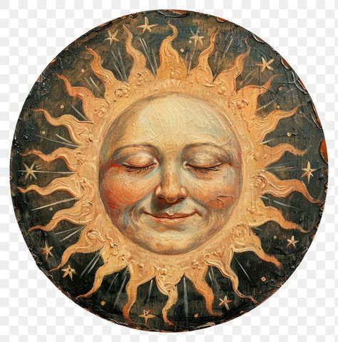 Sun Vintage Illustration, Sun Illustration Vintage, Star Icon Aesthetic, Stars With Faces, Sun Symbolism, Sun With A Face, Sun People, Vintage Celestial, Succulent Painting