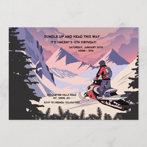 Snowmobile Birthday Party Invitation 12th Birthday, Birthday Party Invitation, Snowmobile, Birthday Party Invitations, Birthday Invitations, Party Invitations, Birthday Party, Stars, Tags