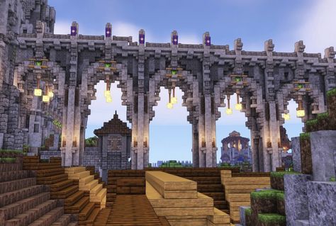 Minecraft Castle Bridge Ideas, Minecraft Large Bridge Ideas, Minecraft Royal Castle, Wheat Farms Minecraft, Minecraft Cliff Bridge, Overgrown Castle Minecraft, Minecraft Castle Inspiration, Minecraft Bridge Large, Minecraft Castle Bridge