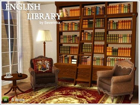 Severinka_'s English Library set Ts4 Lots, Fantasy Library, Sims 3 Cc Finds, Adventure Decor, English Library, Sims House Design, The Sims 3, Sims 4 Cc Furniture, Sims 4 Build