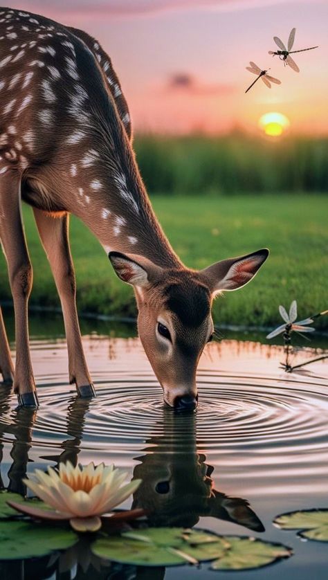 Sunset Wall Mural, 10 Animals, The Cutest Animals, Illustration Animals, Deer Wallpaper, Deer Species, Deer Photos, Cutee Animals, Mythical Creatures Fantasy