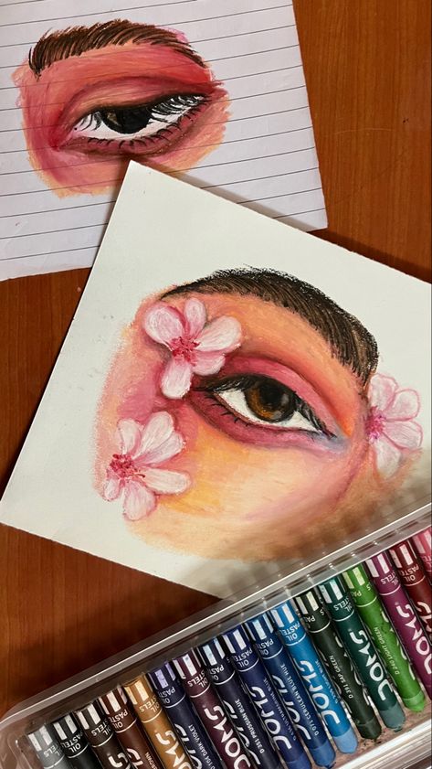 Oil Pastel Face Drawing, Eyes Sketch, Using Oil Pastels, Drawings Inspo, Potrait Painting, Eye Sketch, Tutorials Drawing, Oil Pastel Art, Oil Pastel Drawings