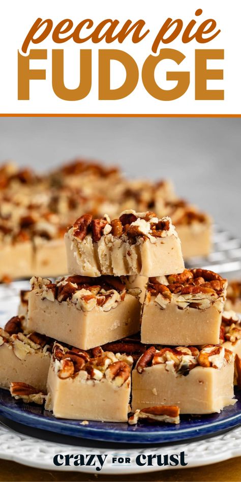 Pecan Pie Fudge is a delicious no-bake treat for Christmas dessert ideas! Made with white chocolate chips, dark corn syrup, evaporated milk, maple extract, and chopped pecans, this sweet and nutty fudge has a creamy texture that’s perfect for sweet treats to make at home during the holidays! Fudge Recipes Evaporated Milk, No Bake Desserts For Christmas, Evaporated Milk Desserts, Pecan Pie Fudge Recipe, No Bake Pecan Pie, Fudge Ideas, Treats To Make At Home, Fantastic Fudge, Pecan Pie Fudge