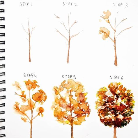 Sketchbook Activities, Watercolor Bullet Journal, Bullet Journal Layout Ideas, Journal Layout Ideas, Tree Tutorial, Tree Watercolor Painting, Red Hibiscus, Watercolor Tree, Fall Watercolor