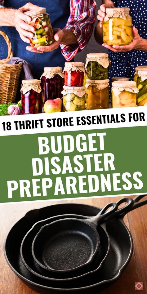 Preparing for disasters? These 18 affordable essentials from Goodwill cover everything from blankets and cookware to water storage options, making emergency preparedness accessible for everyone. Save this pin to gather the best thrifted items for your budget-friendly survival kit. Natural Disaster Preparedness, Emergency Preparedness Items, Survival Items, Emergency Preparedness Kit, Thrifted Items, Emergency Shelter, Survival Kits, Bulk Food, Cold Weather Gear