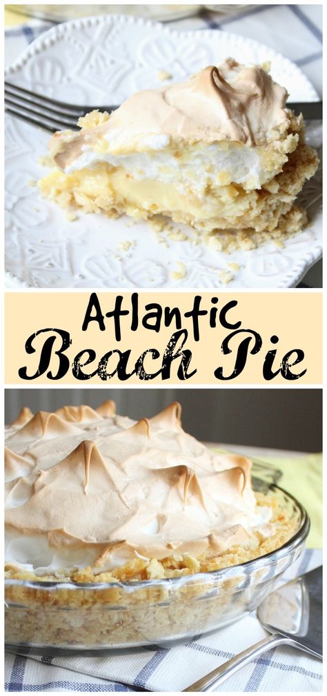 Atlantic Beach Pie - A summertime pie that tastes like lemon meringue, but made with a saltine cracker crust Saltine Cracker Crust, Beach Pie, Meringue Recipes, Atlantic Beach Pie, Dessert Pies, Fuschia Wedding, Saltine Cracker, Beach Vacation Spots, Dream Bakery