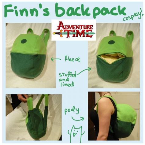 20 Great Adventure Time Crafts Finn Backpack, Adventure Time Crafts, Backpack Adventure, Adventure Time Cosplay, Adventure Backpack, Finn The Human, Backpack Pattern, Cosplay Tutorial, Cosplay Diy