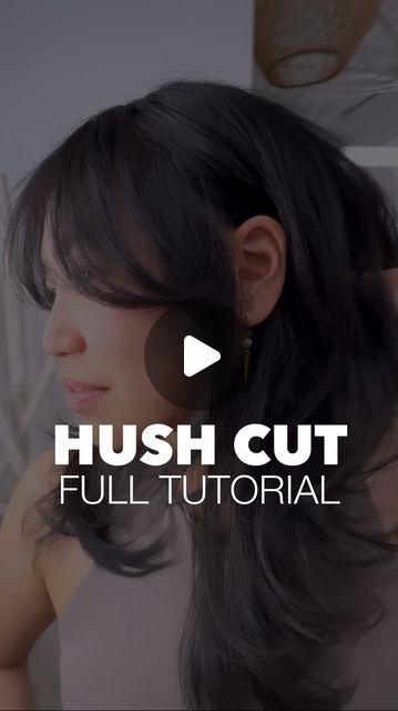 Emily Chen on Instagram: "Here we answer the age old question: “what’s the difference between a WOLF CUT & a HUSH CUT?”  Also, here are the steps broken down:  1️⃣ cut some rough draft bangs   2️⃣ In pivoting sections, I elevated them and slide cut into a soft C shape   3️⃣ we took a vertical section down the center part, over-directed into the bangs & slide cut to create our guide.  4️⃣ bring both sides up to that guide like a shark fin & slide cut 🦈  5️⃣ refine frame   6️⃣ cut the back in pivoting sections, elevated to 180°  7️⃣ lastly, I cut the length   My favorite thing about dry-cuts like this one, is that even if my client did absolutely nothing to style her hair, it would still fall beautifully in a soft, lived-in sort of way.   Also, YES - that’s the Bills x Dolphins game in the Wolf Cut Side Part, Hush Cut With Bangs, Soft Wolf Cut, A Wolf Cut, Hush Cut, Side Parting, How To Cut Bangs, Center Part, Rough Draft