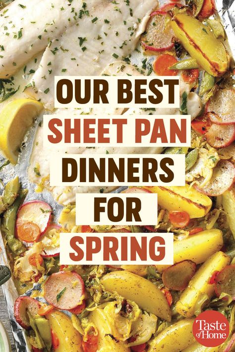 Dinner Spring Recipes, Sheet Pan Dinners Dairy Free, Spring Crockpot Dinner, Spring Dinner Recipes Families, Best Sheet Pan Dinners, Spring Food Ideas, Easy Spring Recipes, Spring Recipes Dinner, Spring Recipe