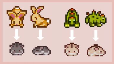 Hamster sprites for rabbit and dinosaur. Stardew Valley Dinosaur, Stardew Valley Chicken Pixel Art, Stardew Valley Horse Mod, Stardew Valley Animals Pixel, Bunny Pixel Art Gif, Pixel Platformer Tileset, Stardew Valley Layout, Stardew Valley Tips, Pixel Characters