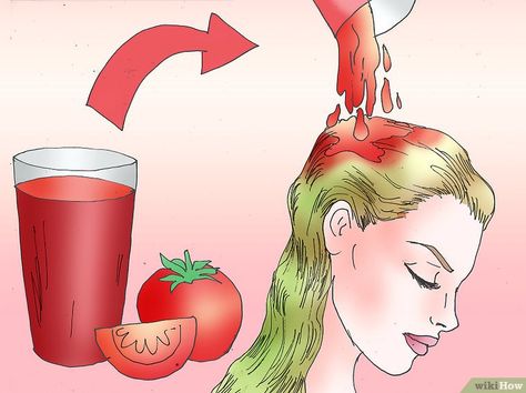 3 Easy Ways to Get Green out of Blonde Hair (with Pictures) Tomato Benefits, Tomato Mask, Pool Activities, Exfoliating Mask, Step By Step Hairstyles, Skin Blemishes, Natural Juices, Tomato Juice, Hair Strand