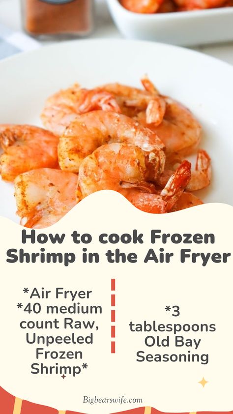 Learn how to cook Frozen Shrimp in the Air Fryer with our foolproof method! Season with Old Bay, cook at 375°F for 8 minutes, and enjoy perfectly cooked, tender shrimp. Great for quick meals and snacks! Air Fryer Shrimp Recipes Frozen, Frozen Shrimp In Air Fryer, Cook Frozen Shrimp, Shrimp In The Air Fryer, Frozen Cooked Shrimp, Frozen Shrimp, Shrimp Seasoning, Fried Shrimp, Old Bay