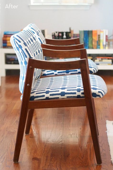 Dining Room Chairs Makeover, Mid Century Rocking Chair, Chair Reupholstery, Reupholster Chair Dining, Reupholster Chair, Chair Makeover, Swivel Chairs, Mid Century Chair, Chair Upholstery