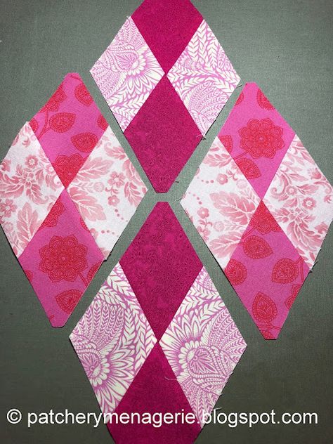 The Patchery Menagerie: Tickled Pink! Quilted Squares, Diamond Quilts, The Replacements, Patchwork Blocks, Triangle Quilts, Four Patch, English Paper Piecing Quilts, Textiles Artwork, Water Fall